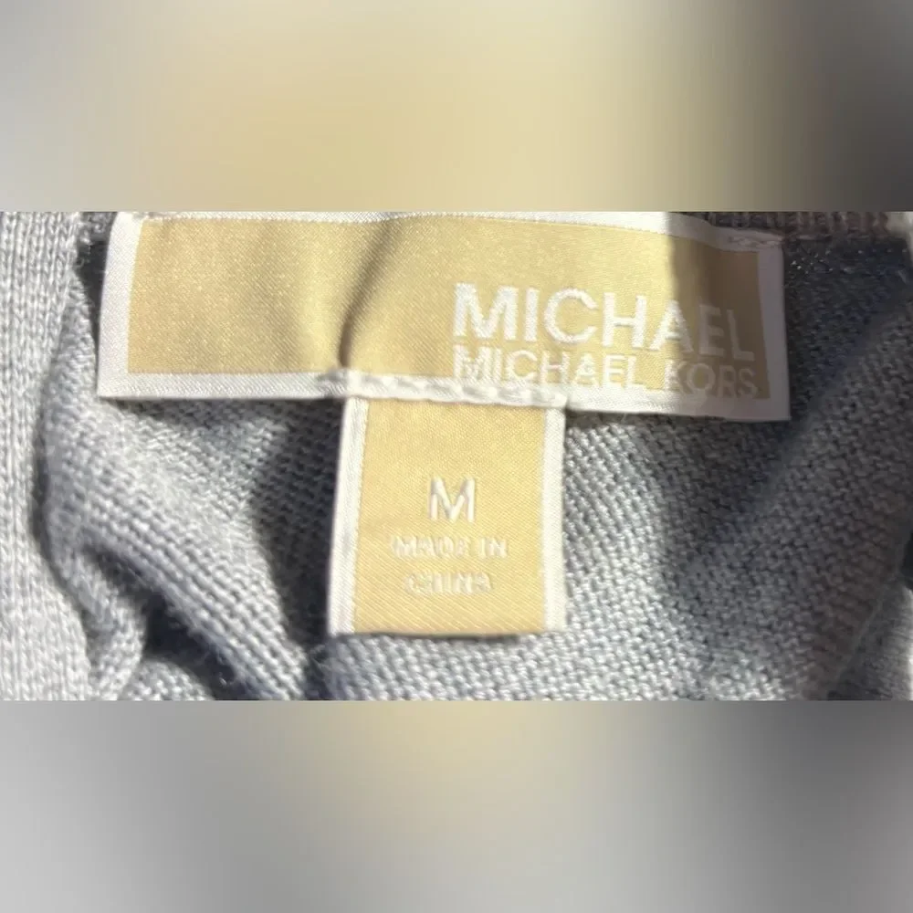 Michael Michael Kors Light Gray Knit Top with Label Detail Cold Shoulder EPC